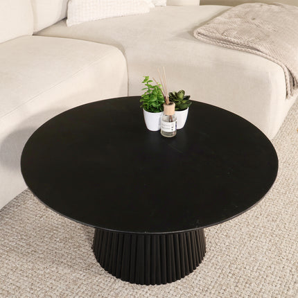 Salontafel Japandi rond zwart mangohout 80cm Kimi