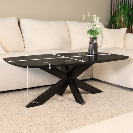 Salontafel deens ovaal mangohout 130cm zwart Livy