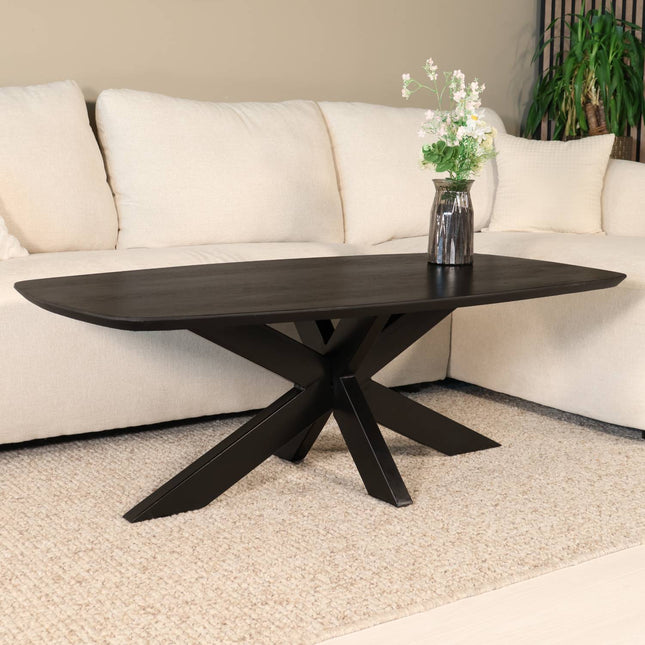 Salontafel deens ovaal mangohout 130cm zwart Livy