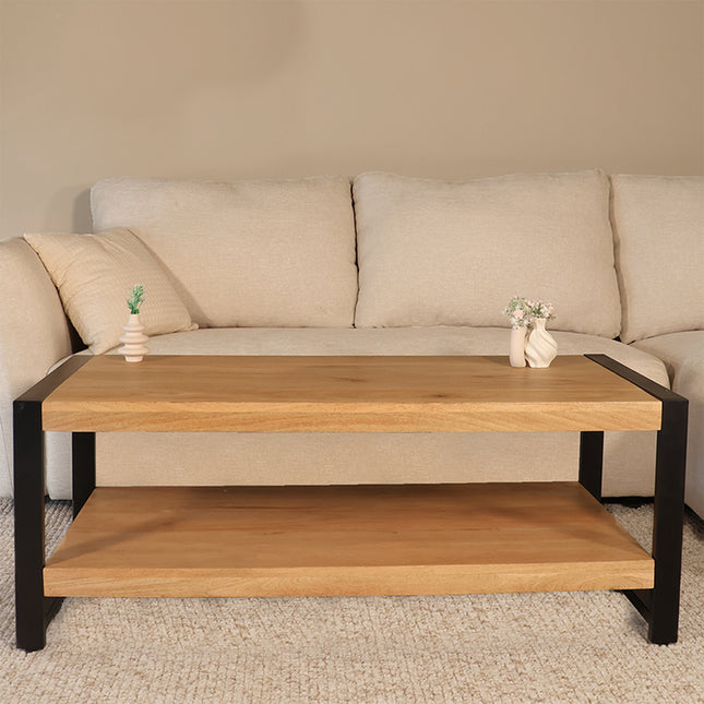 Salontafel rechthoekig lichtbruin mangohout 120cm Lotus