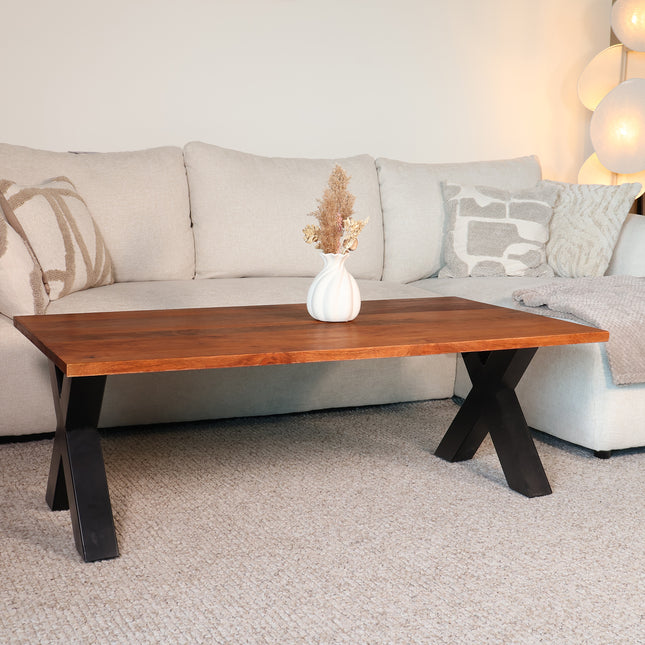 Salontafel x-poot mangohout 130cm bruin Pato