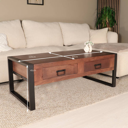 Salontafel rechthoekig met lades walnoot bruin mangohout 120cm Kai