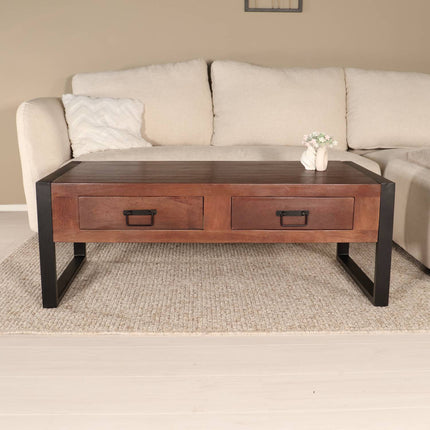 Salontafel rechthoekig met lades walnoot bruin mangohout 120cm Kai