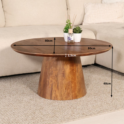 Salontafel Japandi rond bruin mangohout 80cm Remi