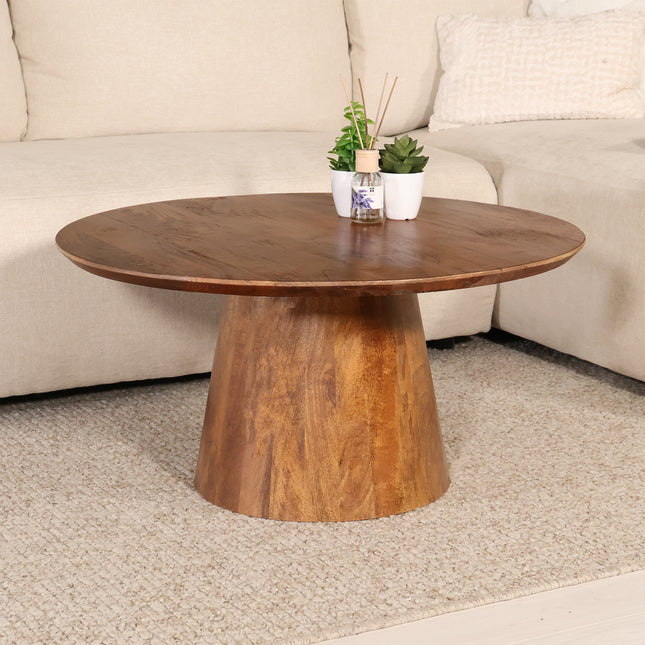 Salontafel Japandi rond bruin mangohout 80cm Remi