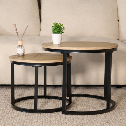 Salontafel rond 2delig lichtbruin MDF Rutger