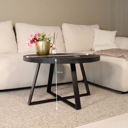 Salontafel rond zwart mangohout 75cm Teun