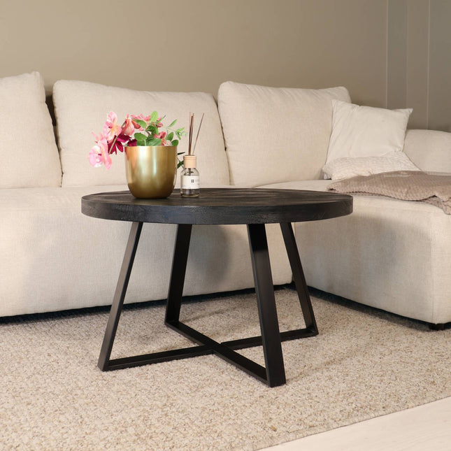 Salontafel rond zwart mangohout 75cm Teun