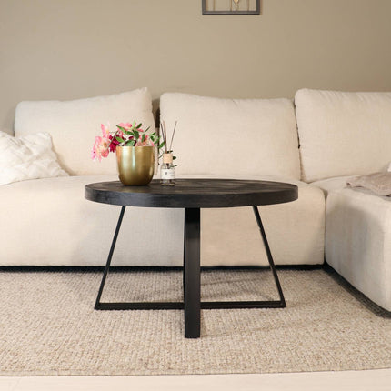 Salontafel rond zwart mangohout 75cm Teun