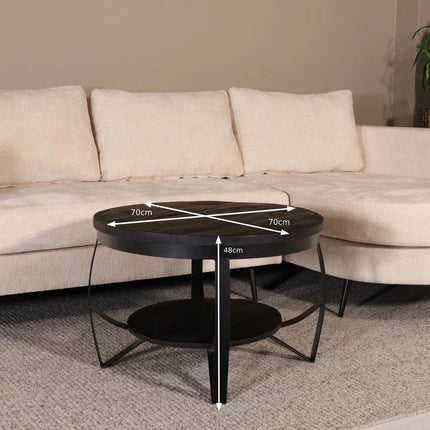 Salontafel rond zwart mangohout 70cm Sandy