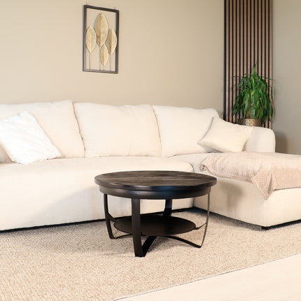 Salontafel rond zwart mangohout 70cm Sandy