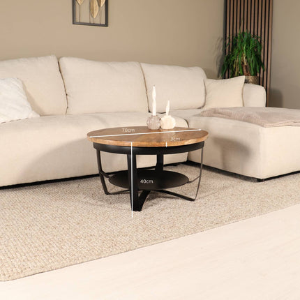 Salontafel rond bruin mangohout 70cm Tycho