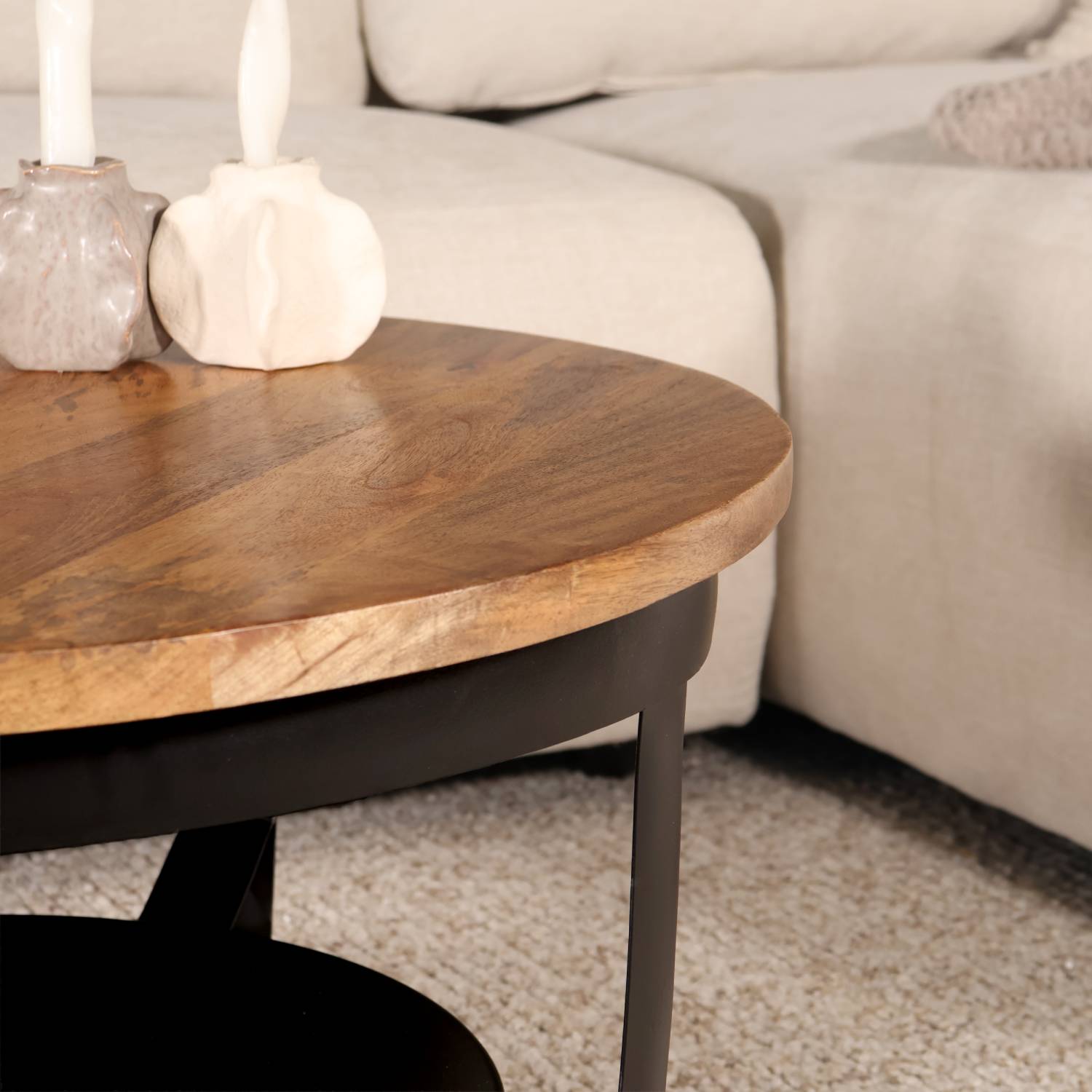 Salontafel rond mangohout zwart Sandy industrieel massief hout – AQ ...