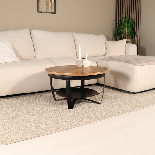 Salontafel rond bruin mangohout 70cm Tycho