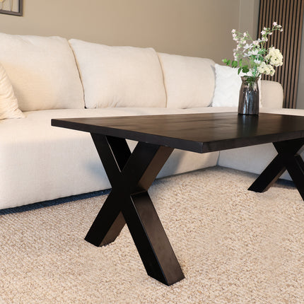 Salontafel x-poot mangohout 130cm zwart Pato