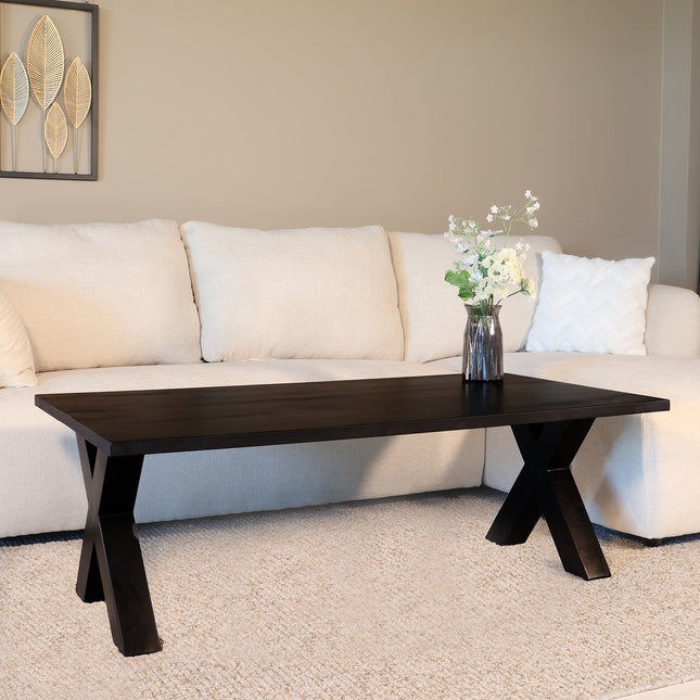 Salontafel x-poot mangohout 130cm zwart Pato