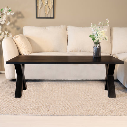 Salontafel x-poot mangohout 130cm zwart Pato