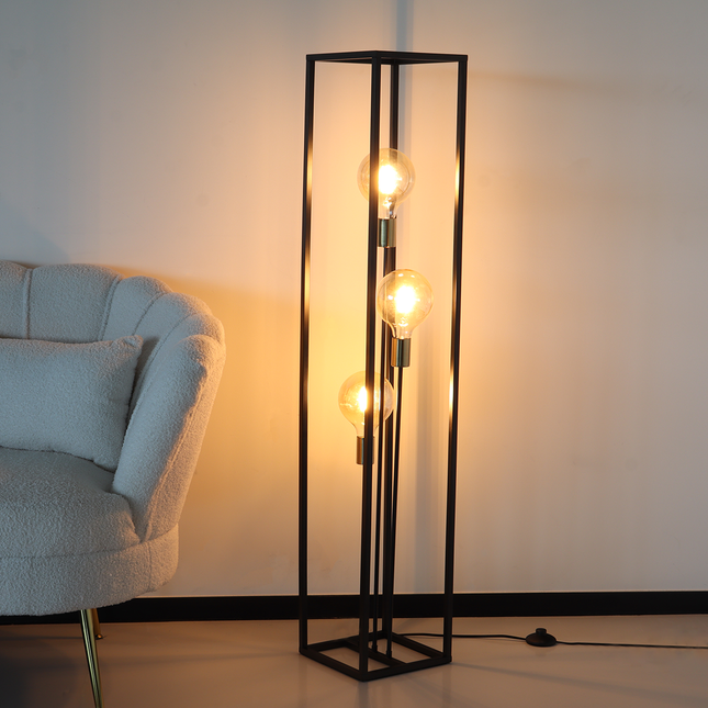 Industriële vloerlamp Tommy staande lamp zwart goud