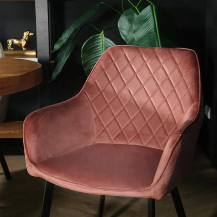 SET DEAL: 6 stuks Eetkamerstoel met armleuning Yurgan roze velvet eetstoel