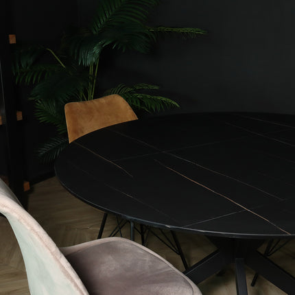 Eettafel rond 120cm Jenna marmerlook zwart ronde tafel