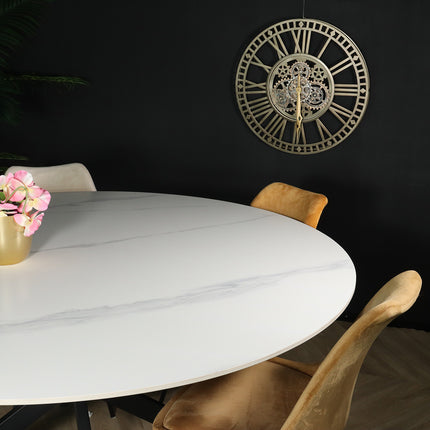 Eettafel rond 150cm Jenna marmerlook wit ronde tafel