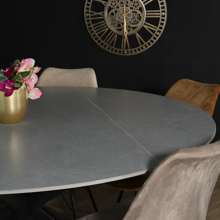 Eettafel rond 150cm Jenna marmerlook grijs ronde tafel