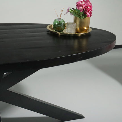 Tweedekans model: Eettafel ovaal mangohout 200cm James zwart ovale industriële tafel duurzaam mango eetkamertafel