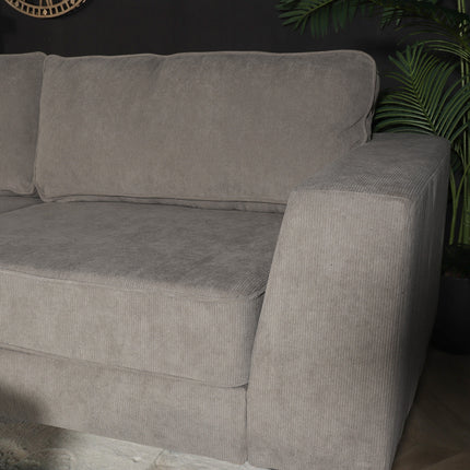 Hoekbank design Puckerto 290cm bank taupe ribstof hoek loungebank links bankstel