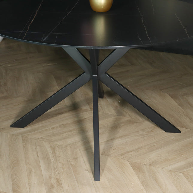 Eettafel rond 130cm Jenna marmerlook zwart ronde tafel