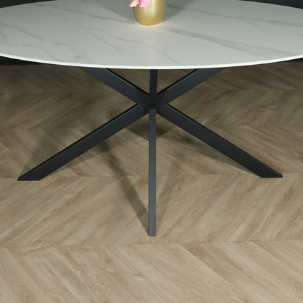 Eettafel marmerlook Figo ovaal 160cm grijs steen