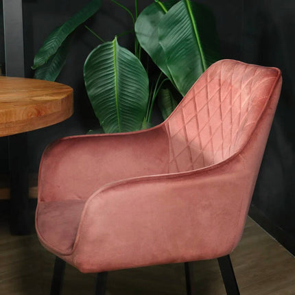 SET DEAL: 6 stuks Eetkamerstoel met armleuning Yurgan roze velvet eetstoel