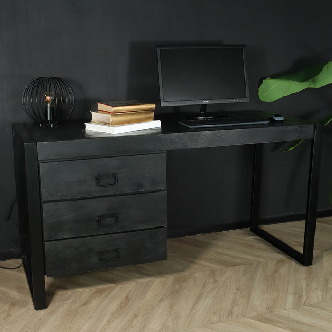 Bureau Nicko 145cm zwart mangohout