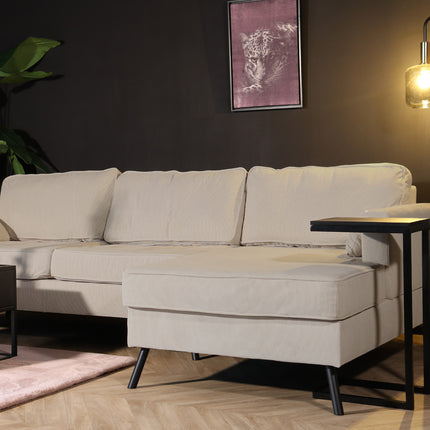 Hoekbank design Lizza 269cm bank beige ribstof loungebank zowel links als rechts bankstel