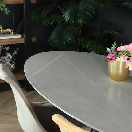 Eettafel marmerlook Figo ovaal 160cm grijs steen