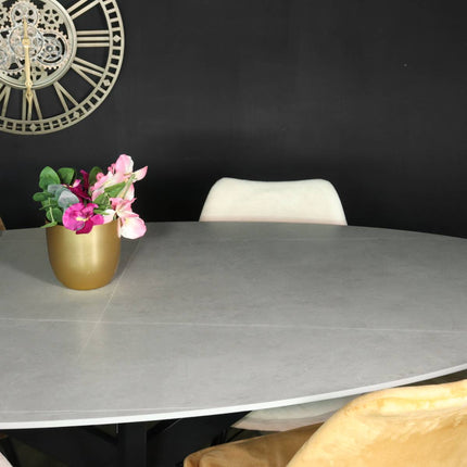 Eettafel marmerlook Figo ovaal 160cm grijs steen