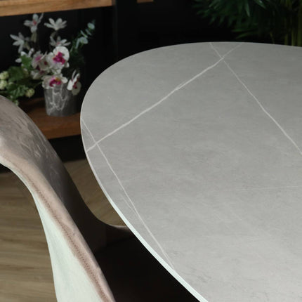 Eettafel marmerlook Figo ovaal 160cm grijs steen