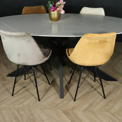Eettafel marmerlook Figo ovaal 160cm grijs steen