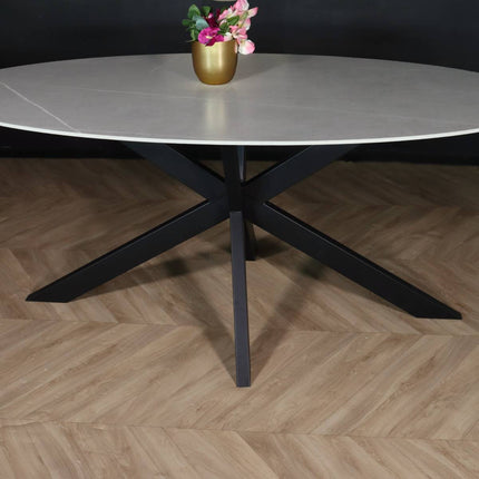 Eettafel marmerlook Figo ovaal 160cm grijs steen