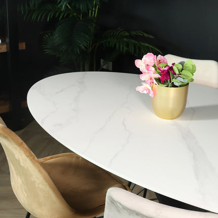 Eettafel marmerlook Figo ovaal 160cm grijs steen