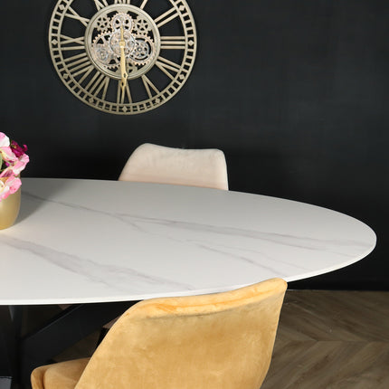 Eettafel marmerlook Figo ovaal 235cm wit steen