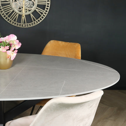 Tweedekans model: Eettafel marmerlook Figo ovaal 210cm grijs steen