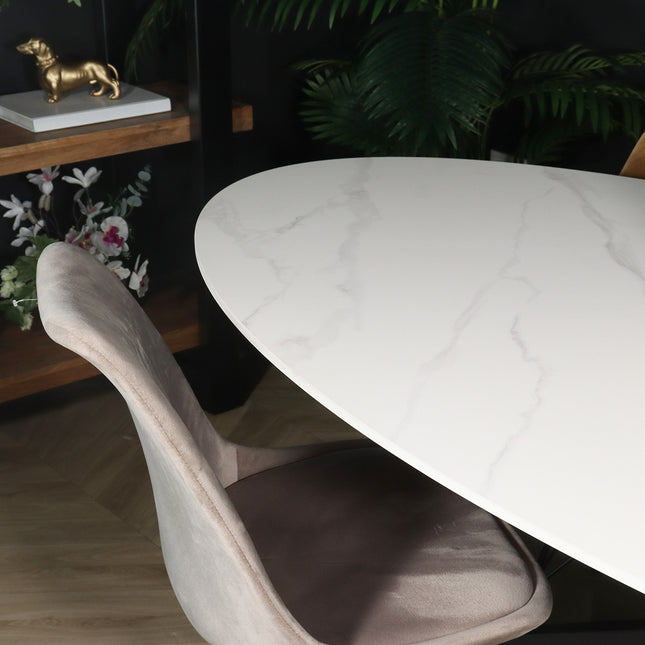 Eettafel marmerlook Figo ovaal 235cm wit steen