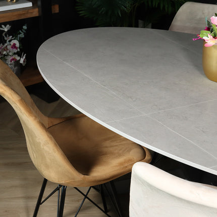 Tweedekans model: Eettafel marmerlook Figo ovaal 210cm grijs steen