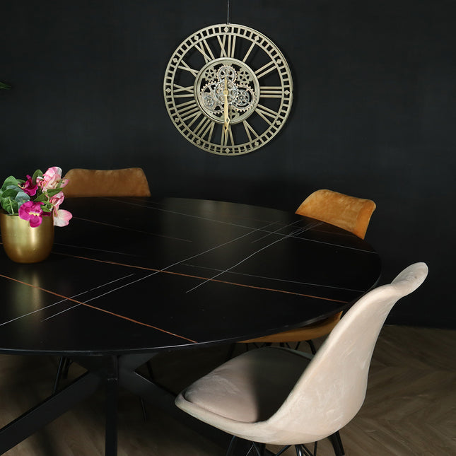 Eettafel rond 150cm Jenna marmerlook zwart ronde tafel