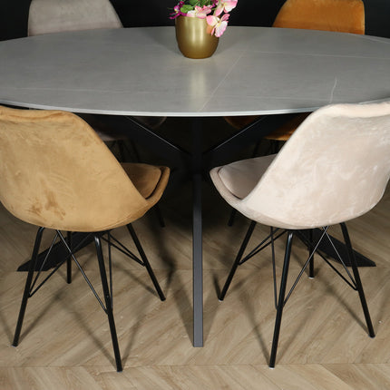 Tweedekans model: Eettafel marmerlook Figo ovaal 210cm grijs steen
