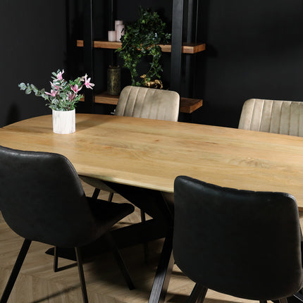 Eettafel deens ovaal mangohout 200cm Austin lichtbruin ovale tafel duurzaam mango eetkamertafel