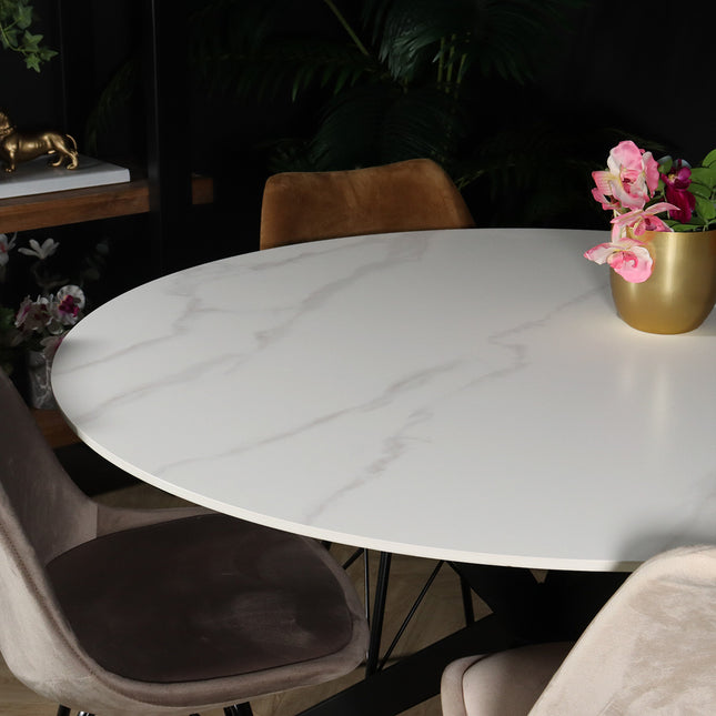 Eettafel rond 120cm Jenna marmerlook wit ronde tafel