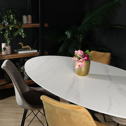 Eettafel marmerlook Figo ovaal 235cm wit steen