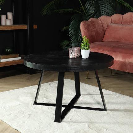 Salontafel rond mangohout Teun zwart side table industrieel bijzettafel mango hout