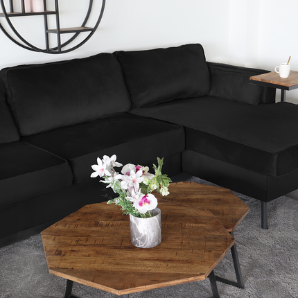 Hoekbank design Lizza 269cm bank zwart velvet loungebank zowel links als rechts bankstel